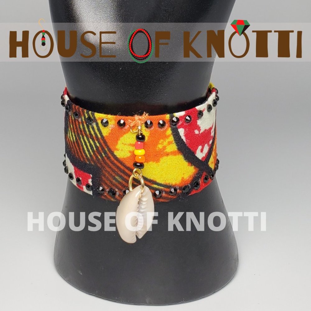 Red, Orange, and Yellow Cowry Shell Slap Bracelet
